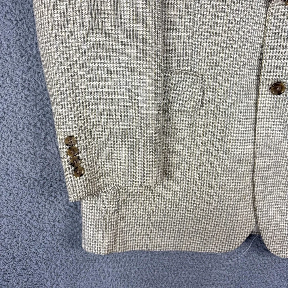 Jos A Bank Blazer Mens 42 Long Tan Tweed Check 100%‎ Silk Sport Coat Jacket Work